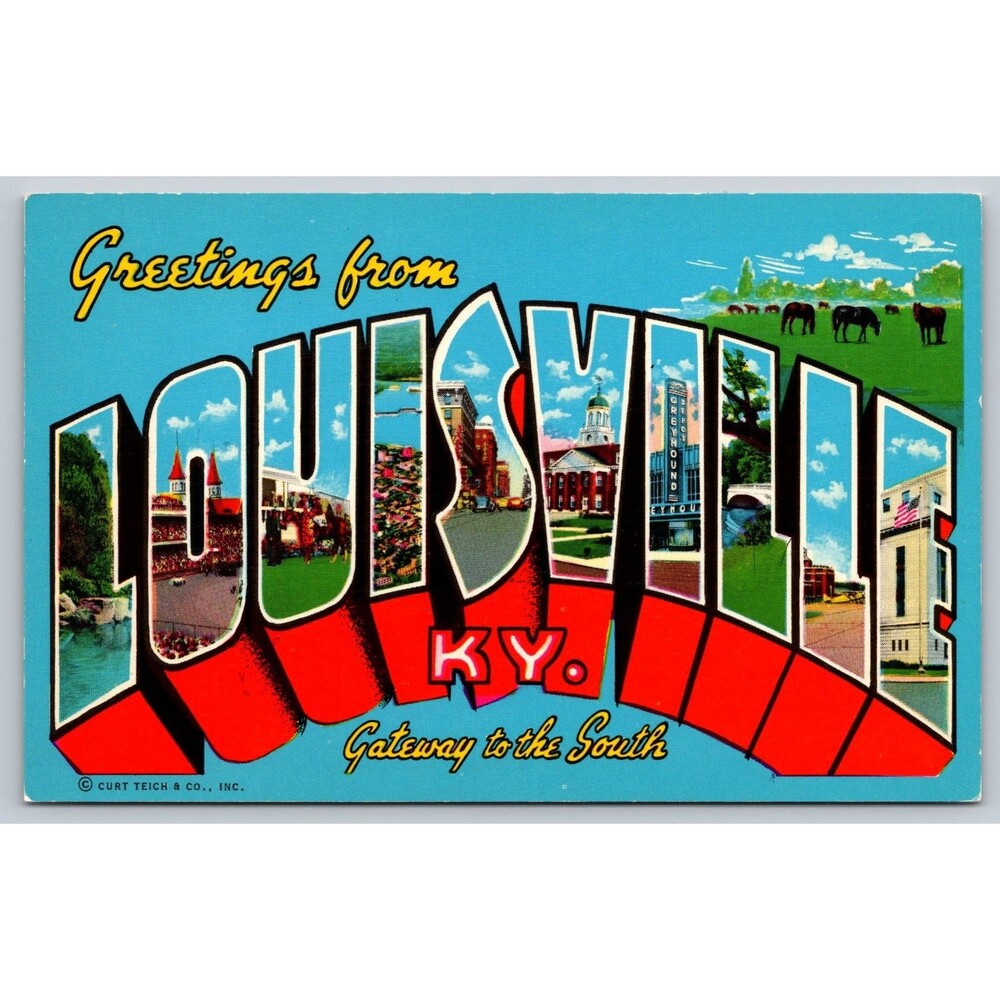 Vintage Greetings from Louisville KY Postcard Large Letter CURTIECH Chrome c1968